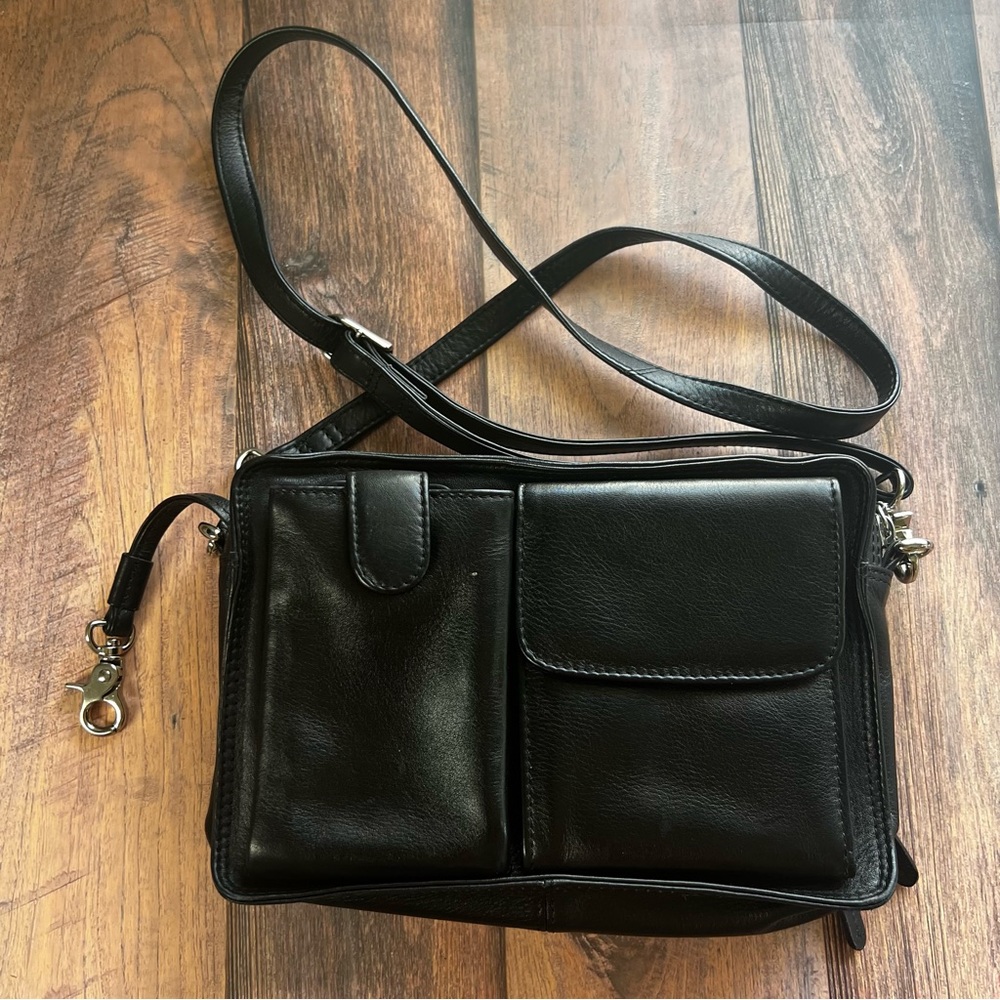 Black Leather‎ Crossbody Bag